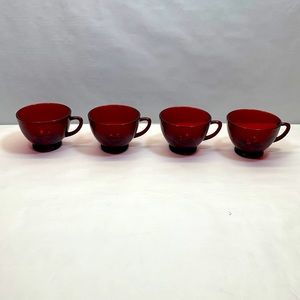 Anchor Hocking Ruby red vintage tea punch cups set 4 depression glass